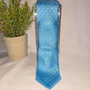 IZOD  MENS SILK TIE VIBRANT BLUE WITH WHITE DOTTED PATTERN EUC